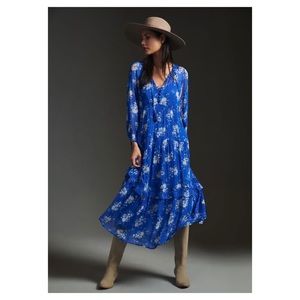 NWOT Anthropologie The Marais Printed Chiffon Maxi in Sapphire Size XS